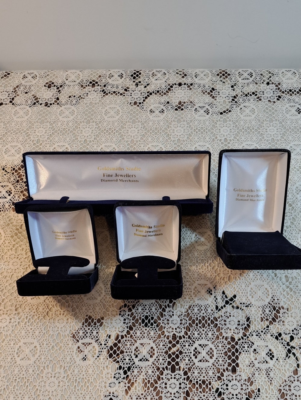 Vintage Velvet Jewelry Presentation Boxes - Goldsmiths Studio Jewellers Bundle